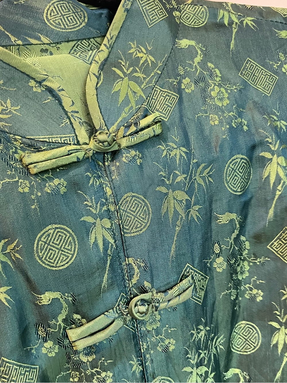 Shiny Green Asian-Inspired Jacquard Long Vest / Dress – Fits S/M
